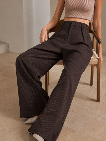 Women Striped Relaxed High-Rise Easy Wash Pleated Trousers
