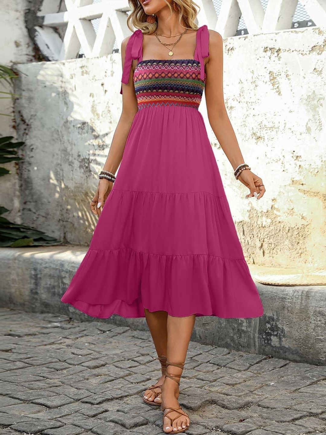 Colourblocked A-Line Midi Dress