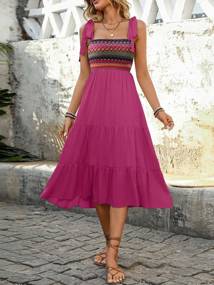 Colourblocked A-Line Midi Dress