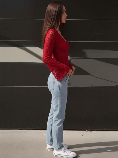 V Neck Bell Sleeve Top