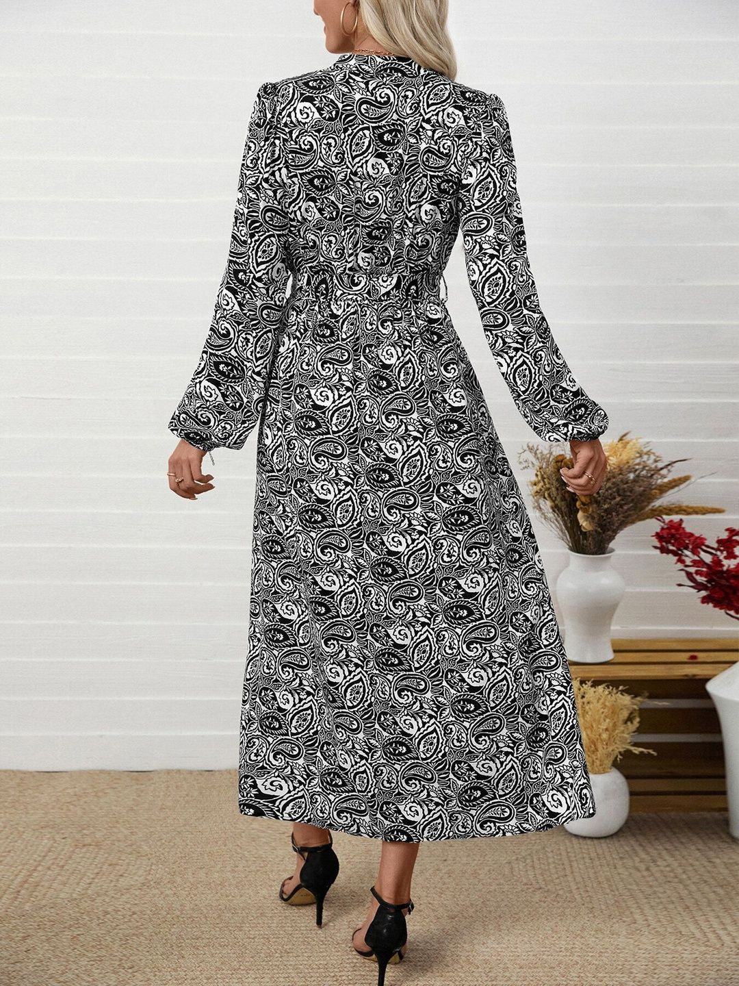 Women's White Print A-Line Midi Dress Blend