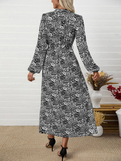 Women's White Print A-Line Midi Dress Blend