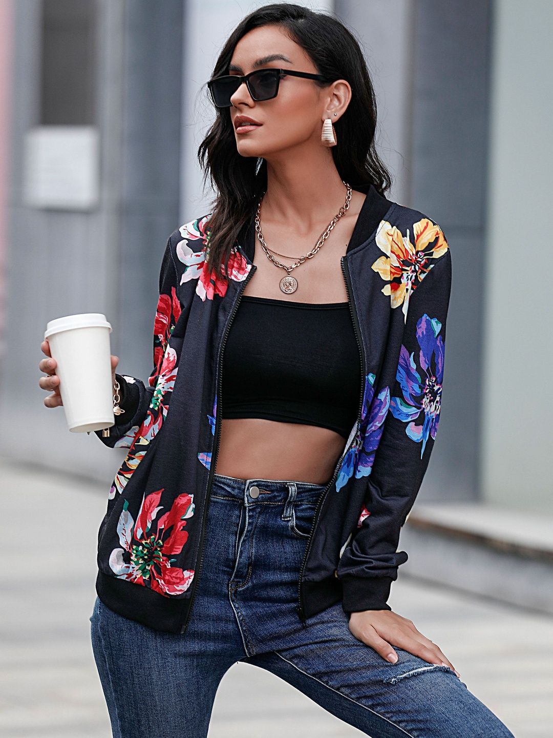 Women Floral Bomber Jacket
