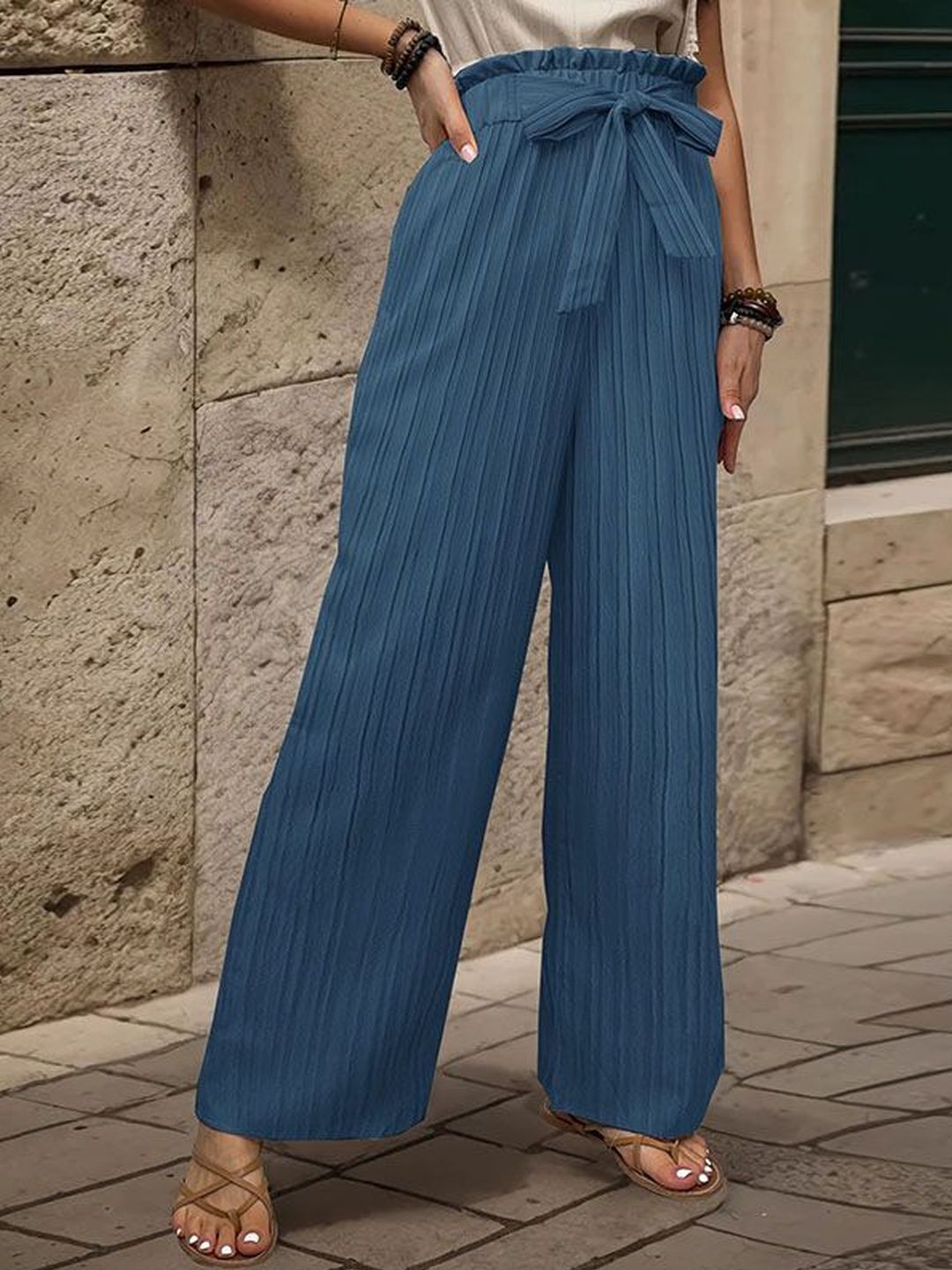 Women Textured High-Rise Non Iron Trousers
