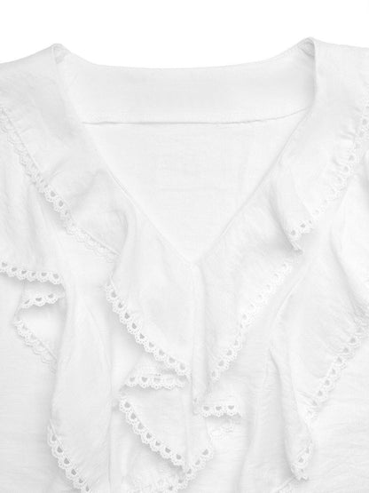 Women's White Ruffles Cotton Top