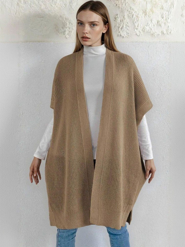 Longline Shrug in Beige acrylic - Nowi Korean Fashion