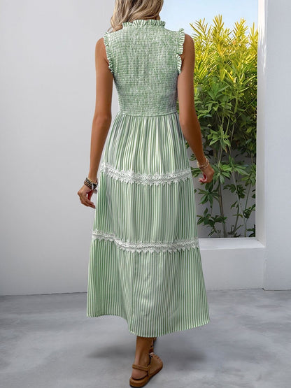 Striped Flutter Sleeve Fit & Flare Midi Dress
