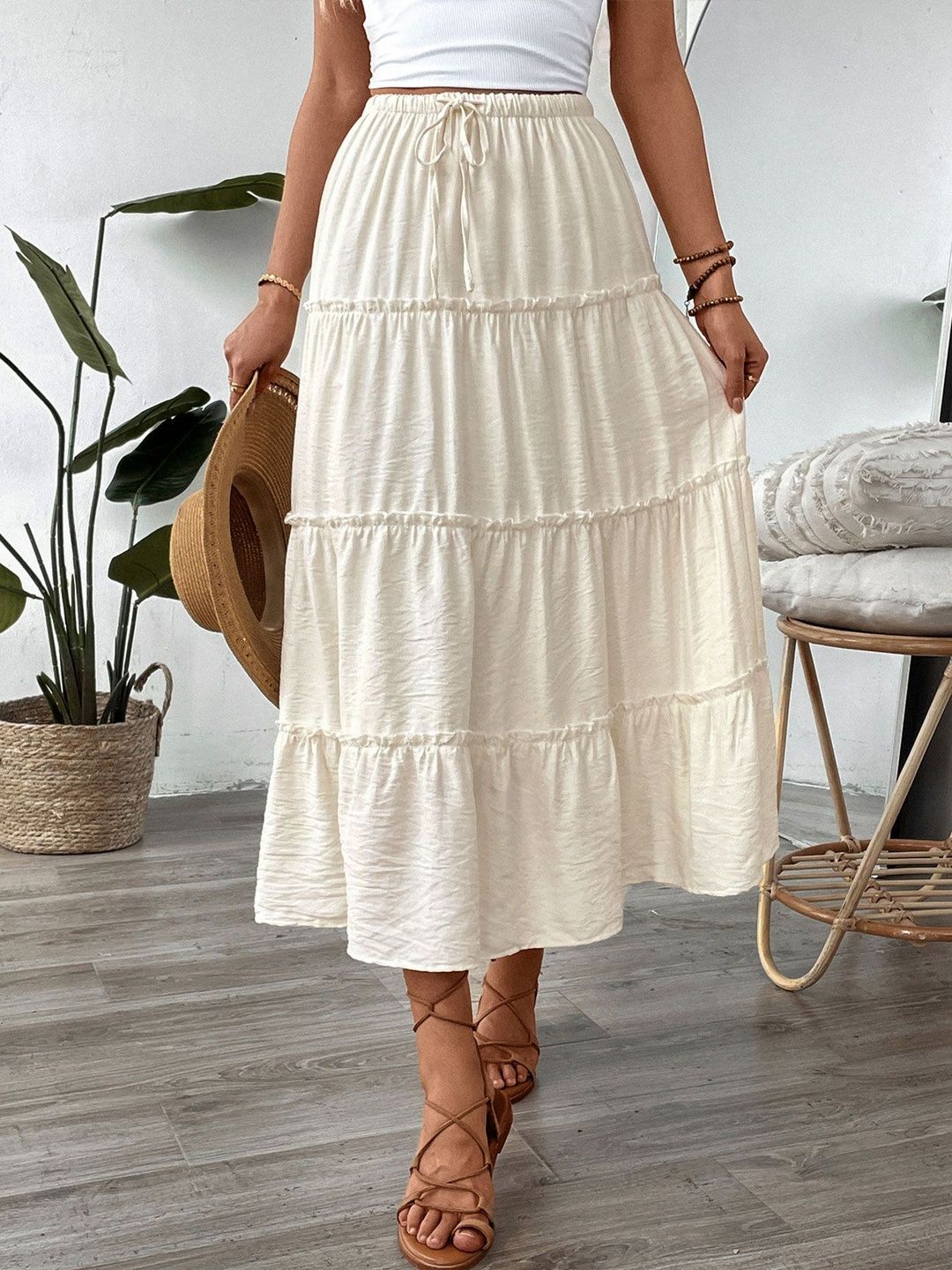 Tiered Flared Cotton Skirts - Nowi Korean Fashion