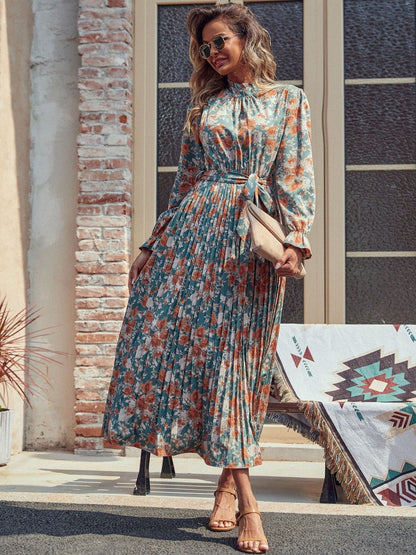 Women's Blue Floral Print Maxi Midi Dress