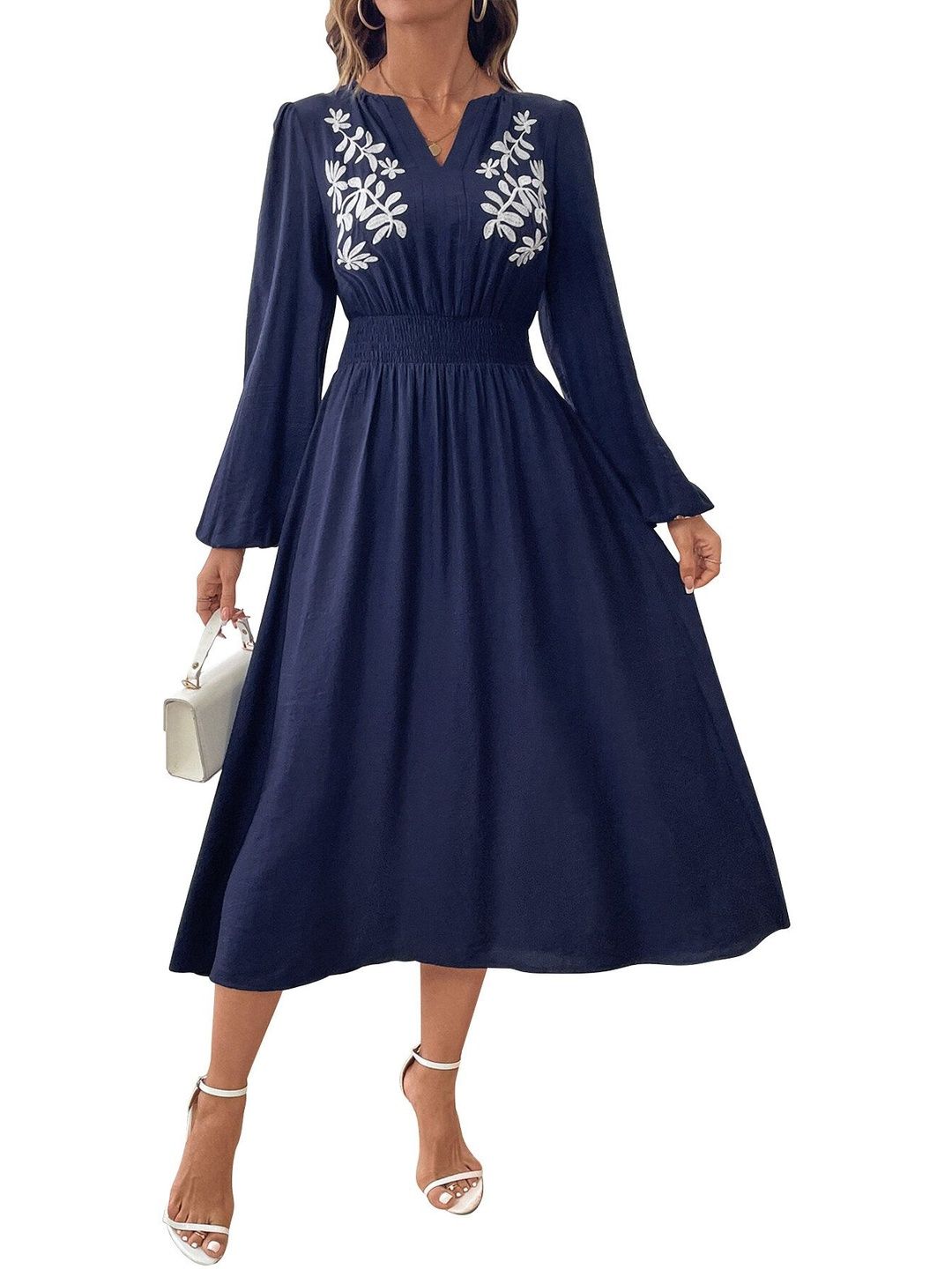 Women's Nowi Floral Embroidered A-Line Midi Dress