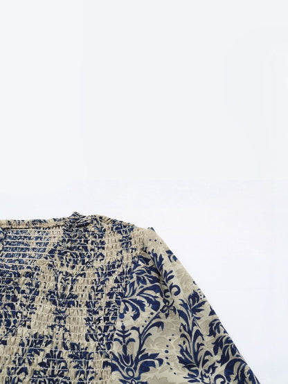 Women's Blue Floral Print Cotton Peplum Top