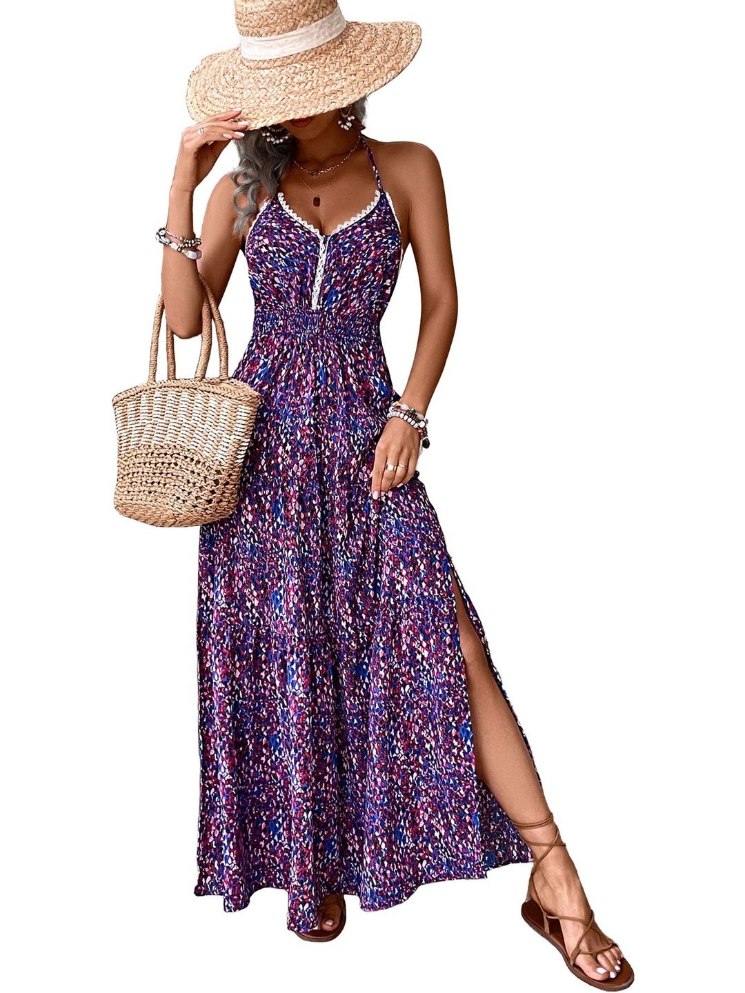 Print Halter Neck Maxi Dress