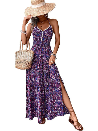 Print Halter Neck Maxi Dress