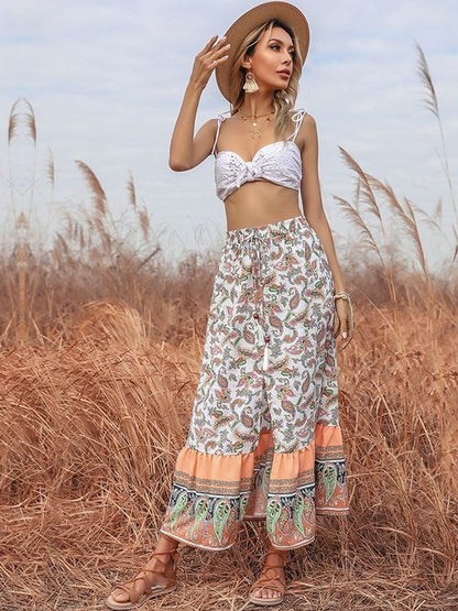 Printed Tiered Flared Cotton Skirts