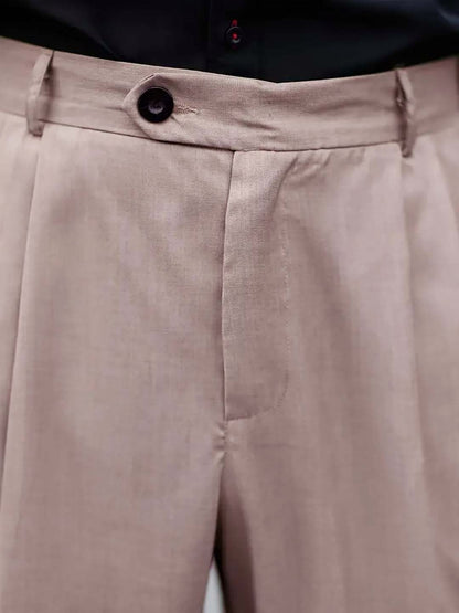 Men Pleated Trousers in pink, featuring a relaxed fit and designed like Korean pants for males.