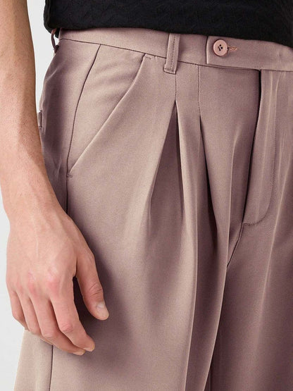 Men Straight Fit Pleated Trousers