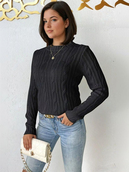 Cable Knit Ribbed Pullover in Black acrylic - Nowi Korean Fashion