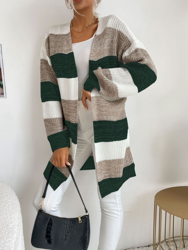 Striped Woollen Cardigan in Multicolor Long Sleeve - Nowi Korean Fashion