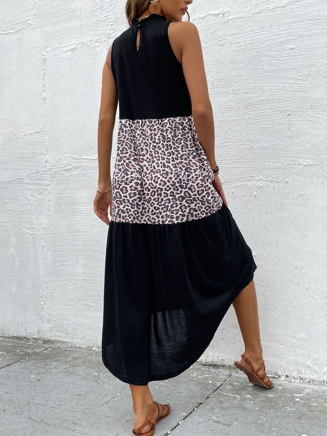 Animal Colourblocked Halter Neck A-Line Midi Dress
