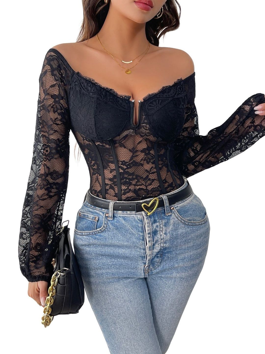 Self Design Off Shoulder Bodysuit in Black cotton - Nowi Korean Fashion