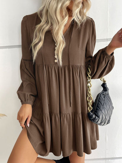 Women's Brown A-Line Dress Blend Printed