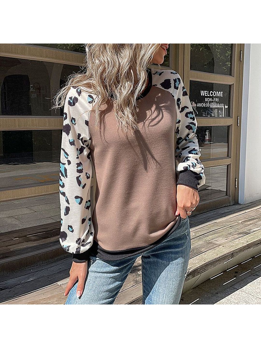 Women's Brown Animal Colourblocked Pullover