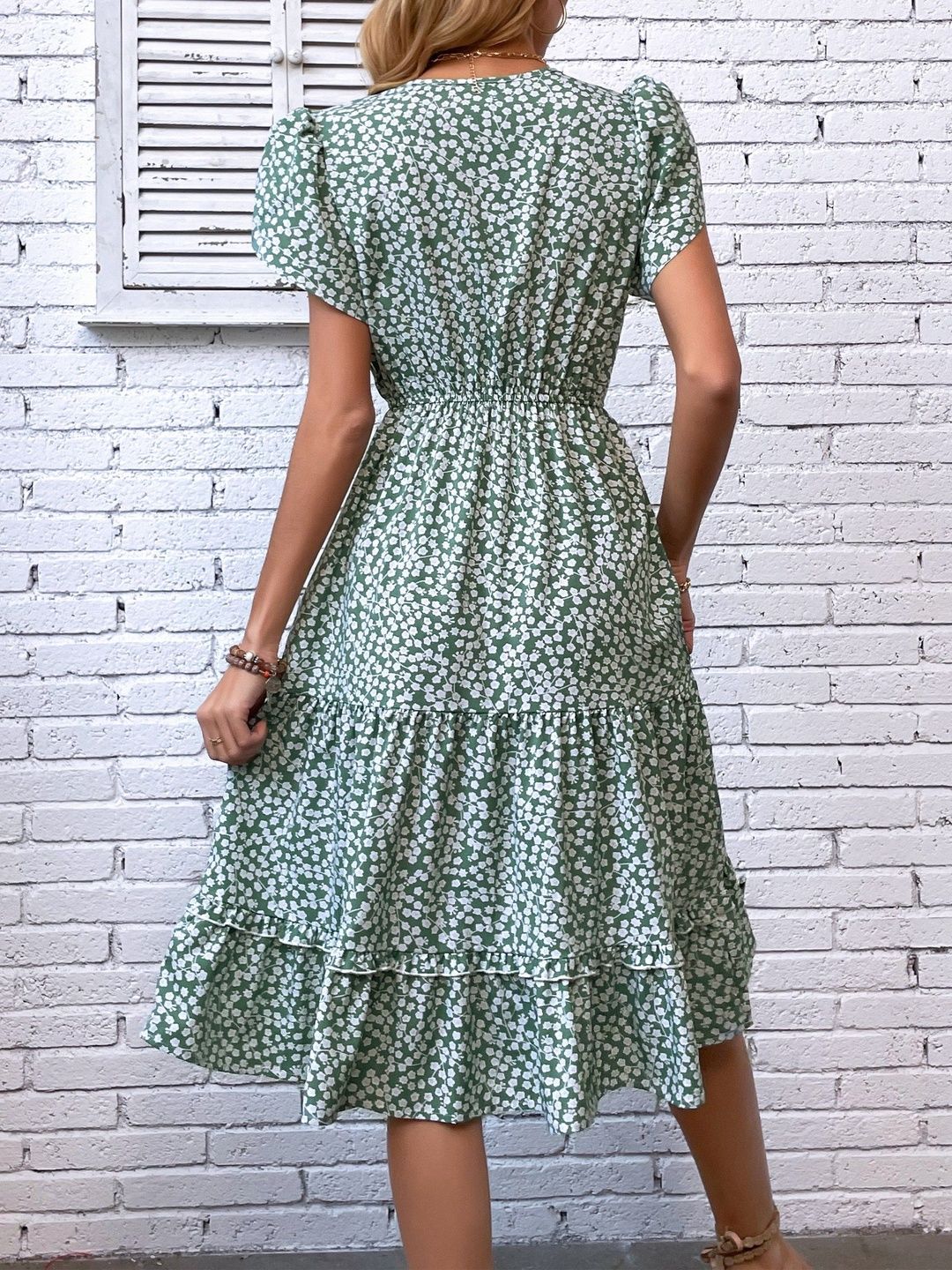 Floral Print Puff Sleeve Fit & Flare Dress