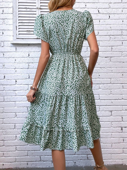 Floral Print Puff Sleeve Fit & Flare Dress