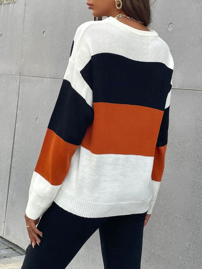 Women's Brown Colourblocked Pullover Blend Printed