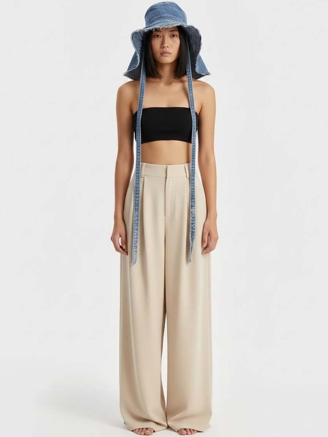 High-Rise Pleated Zip Trousers in Beige polyester - Nowi Korean Fashion