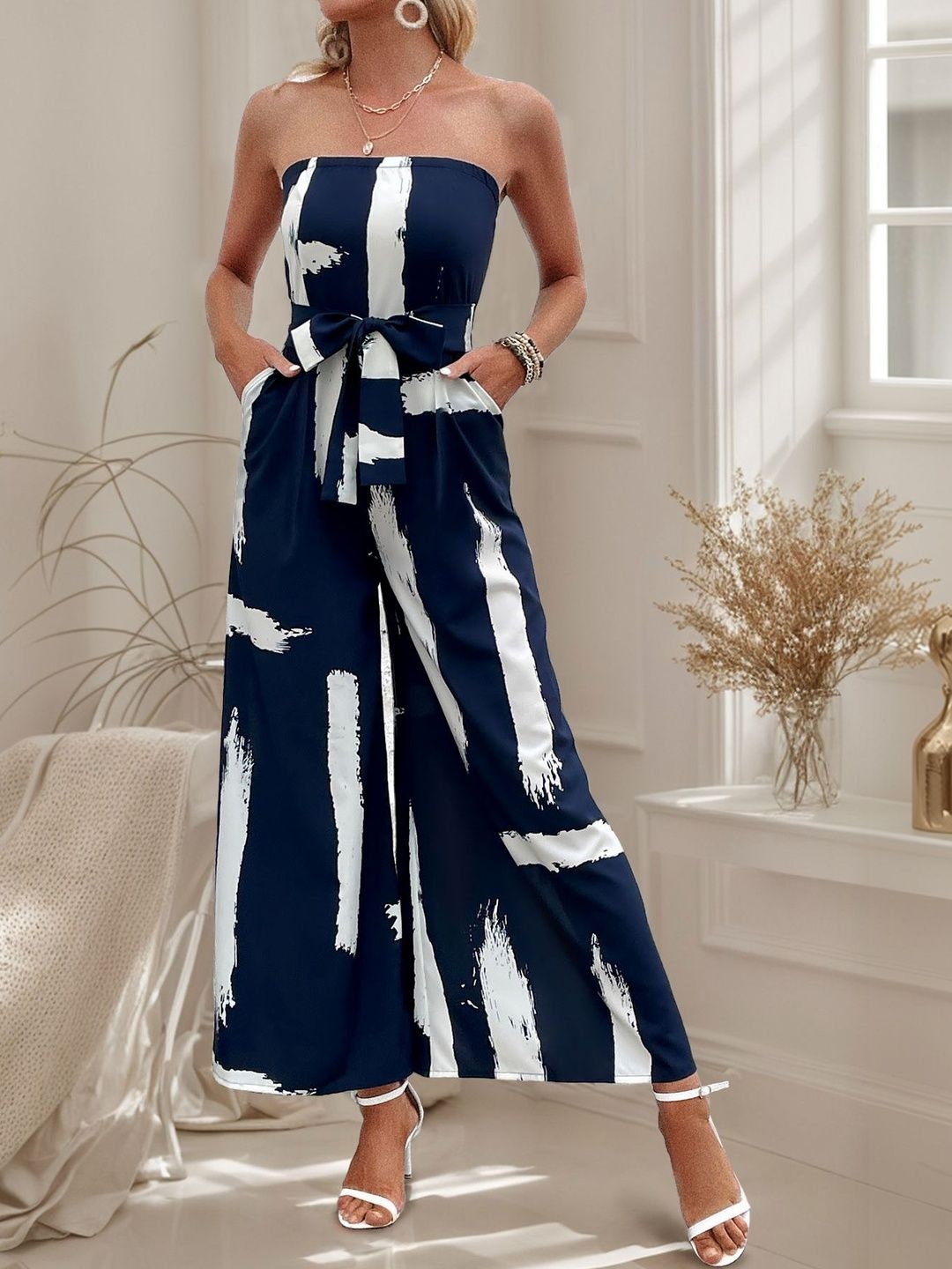 Strapless Printed Basic Jumpsuit