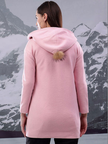Solid Hooded Single Breasted Coat