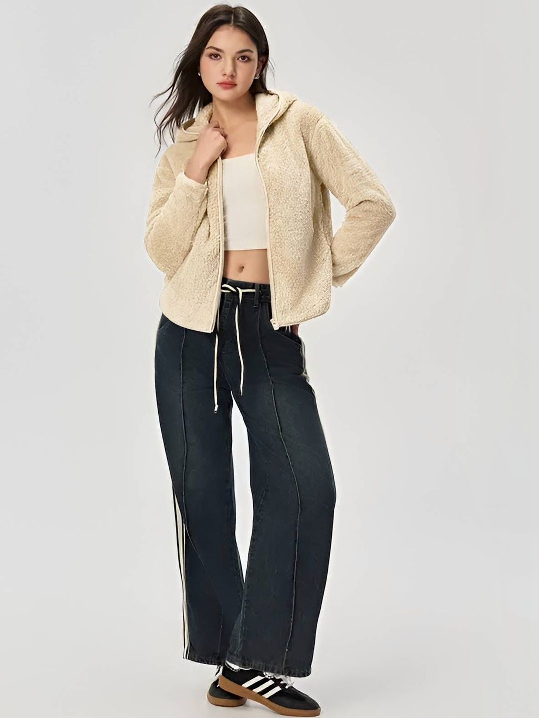 Lightweight Puffer Jacket in Beige faux-fur; polyester - Nowi Korean Fashion