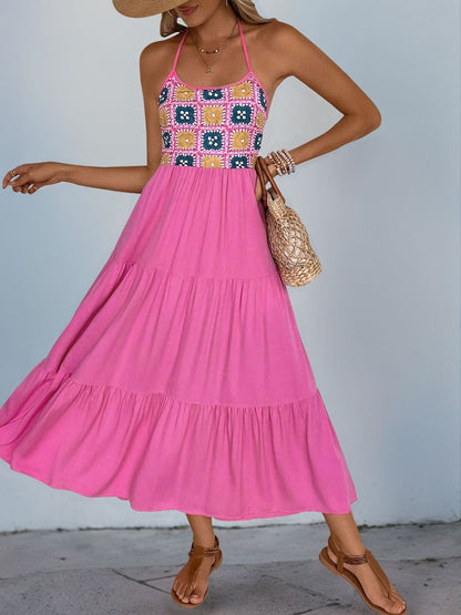 Colourblocked Halter Neck A-Line Midi Dress