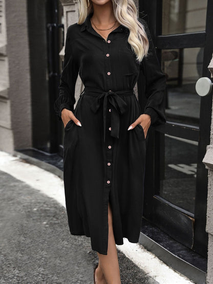 Women's Black Shirt Midi Dress Blend