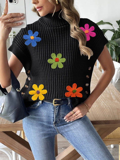 Women Colourblocked Ribbed Pullover with Applique Detail