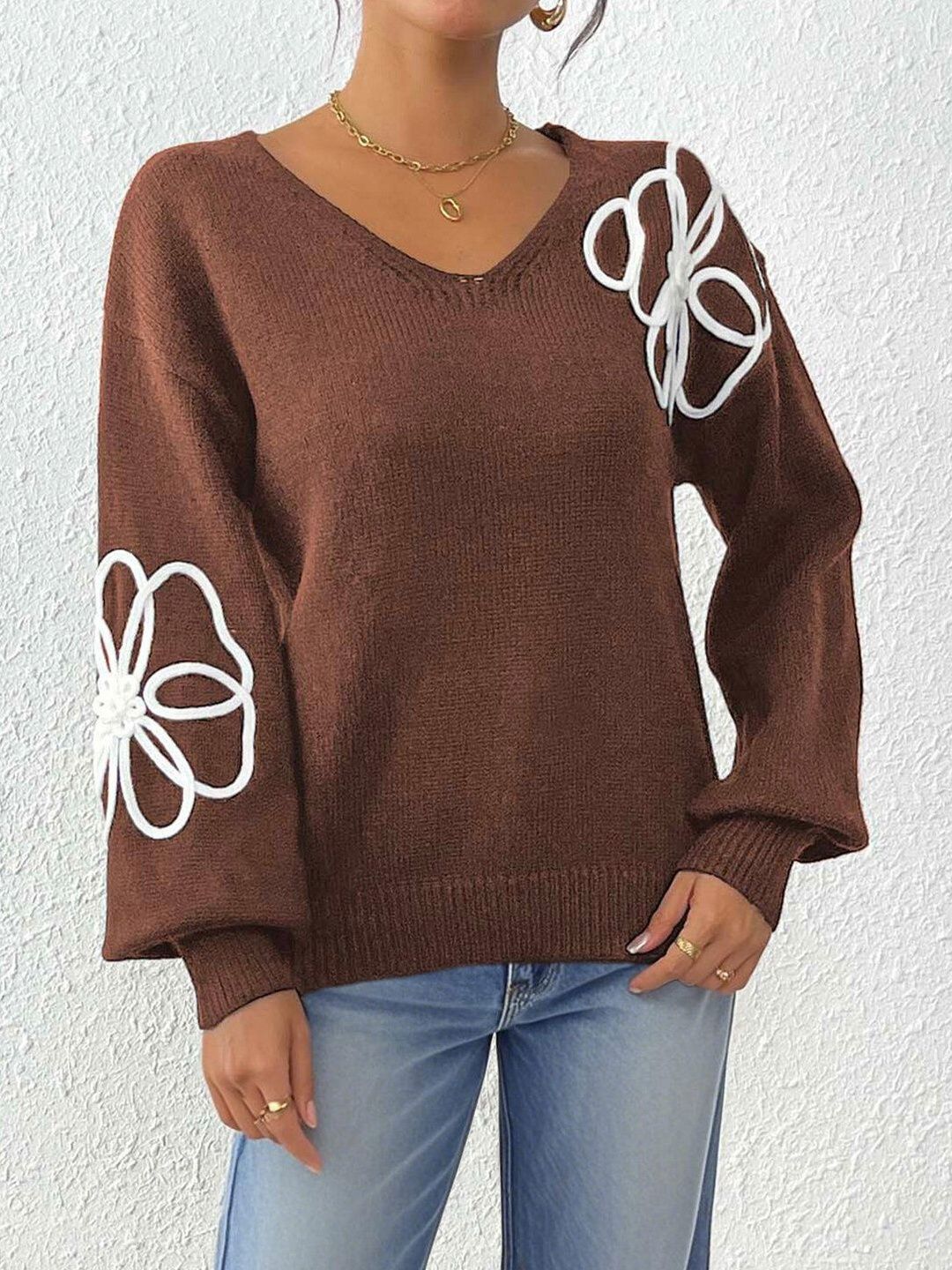 Women Floral Pullover with Embroidered Detail