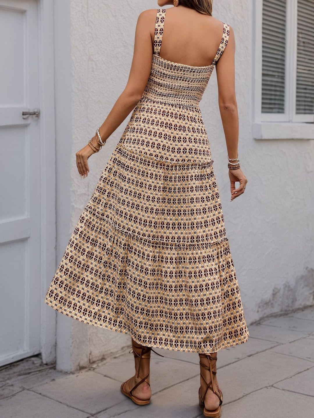 Bohemian Print A-Line Midi Dress