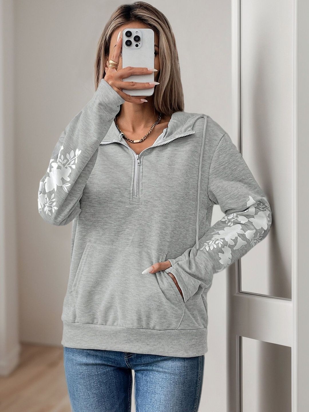 Women Printed Hooded Sweatshirt
