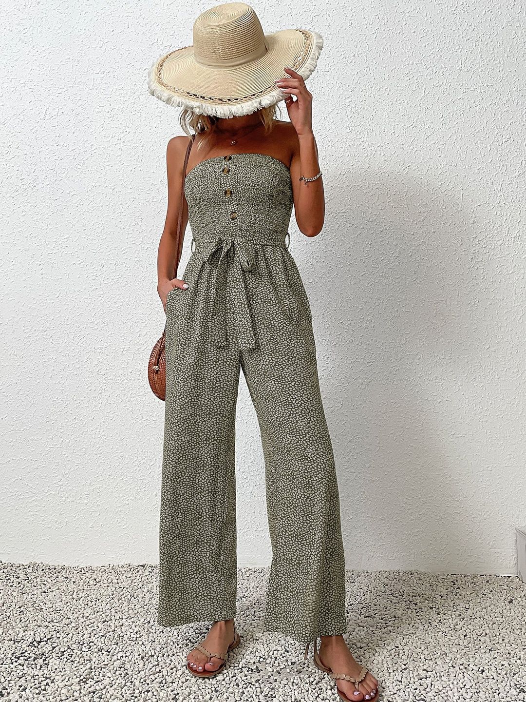 Strapless Printed Basic Jumpsuit