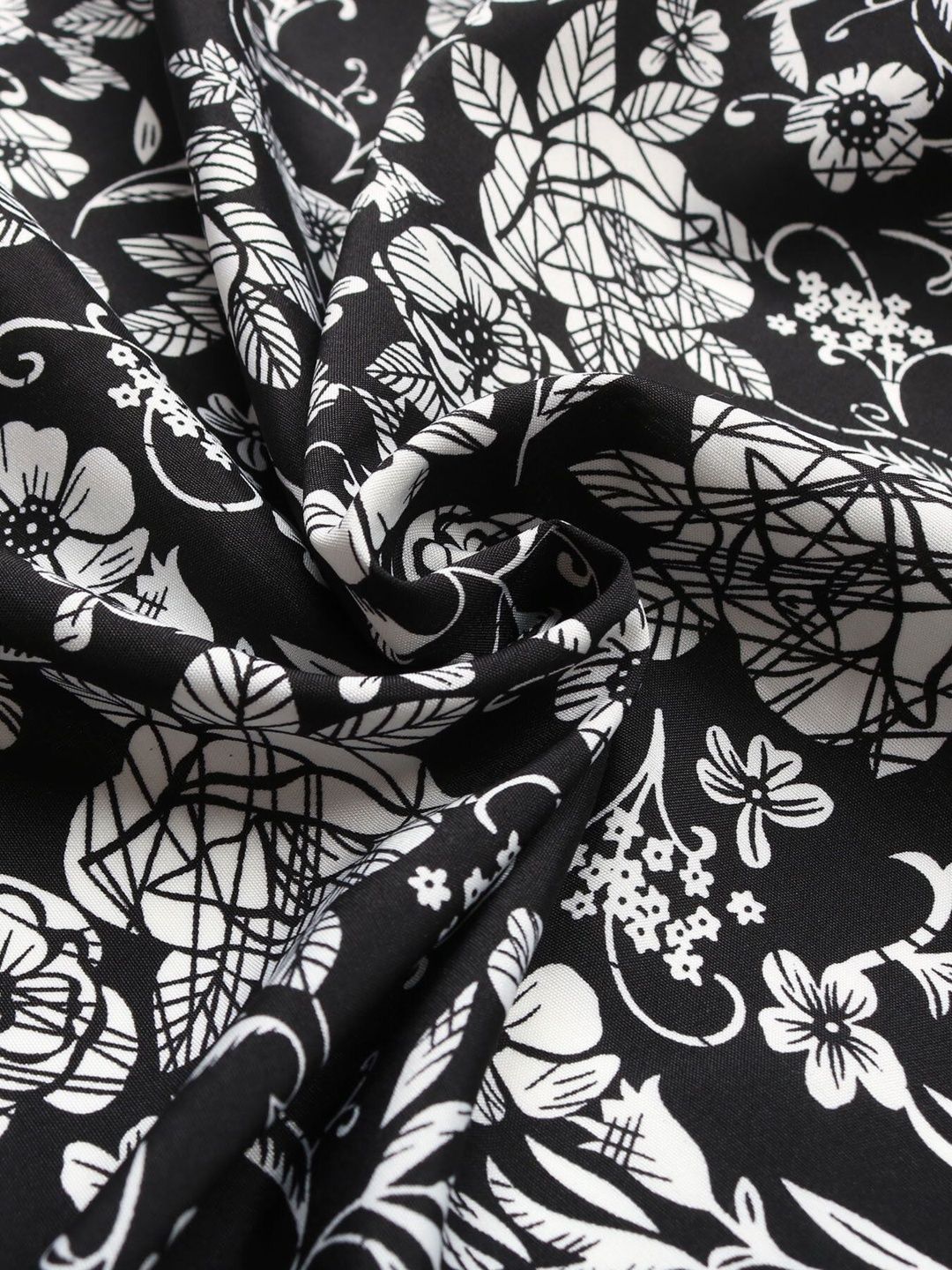 Women's Black Floral Print Bishop Sleeve Midi Dress