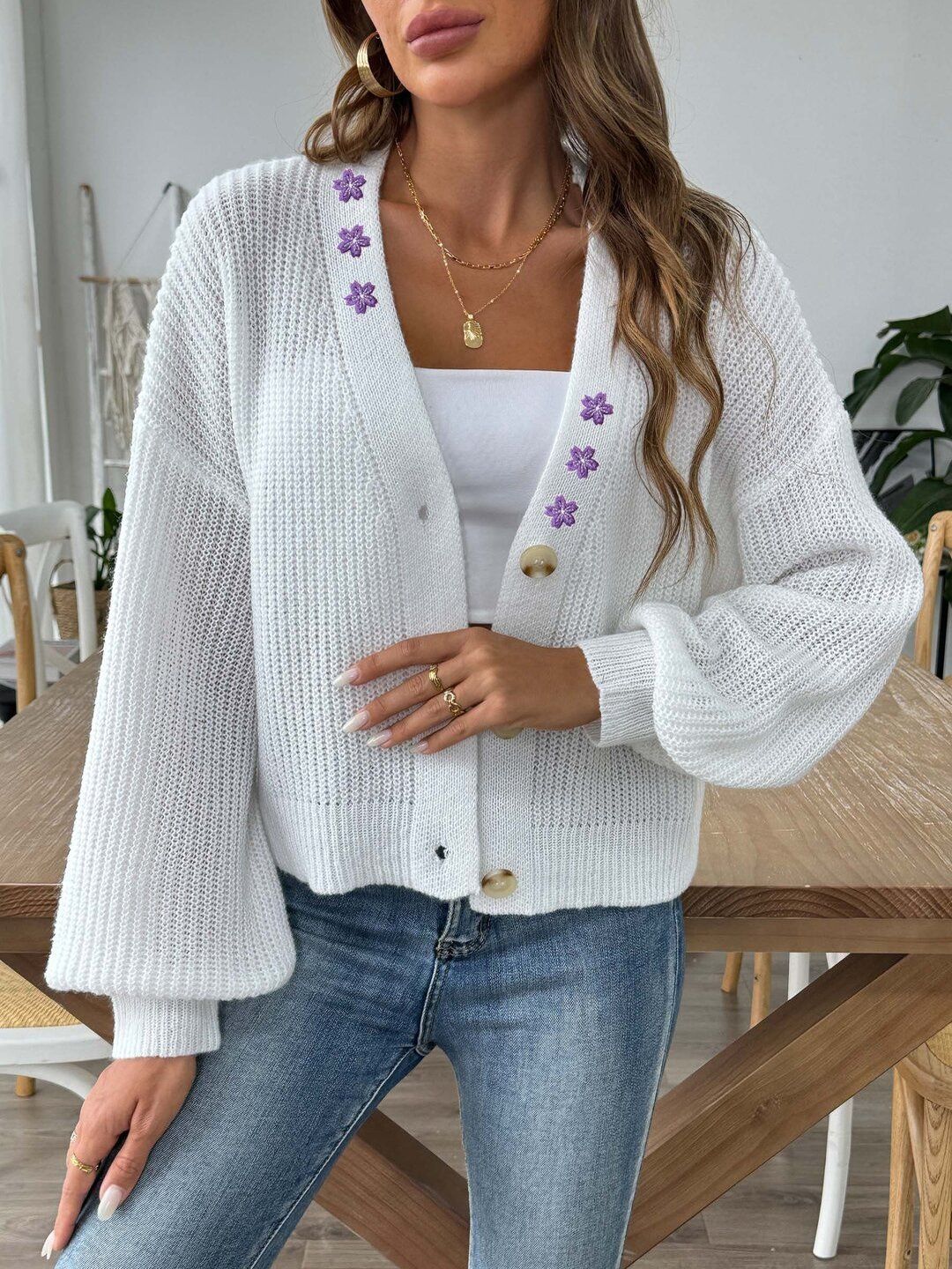 Women Floral Cardigan with Embroidered Detail