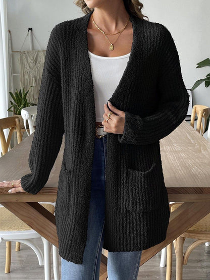 Women Ribbed Cardigan with Fuzzy Detail
