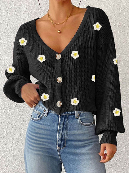 Women Floral Crop Cardigan with Embroidered Detail