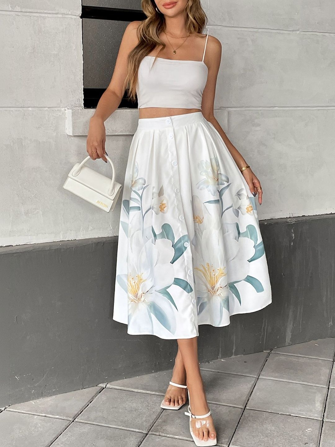 Printed Flared Mid Rise Midi Skirts