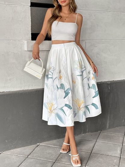 Printed Flared Mid Rise Midi Skirts