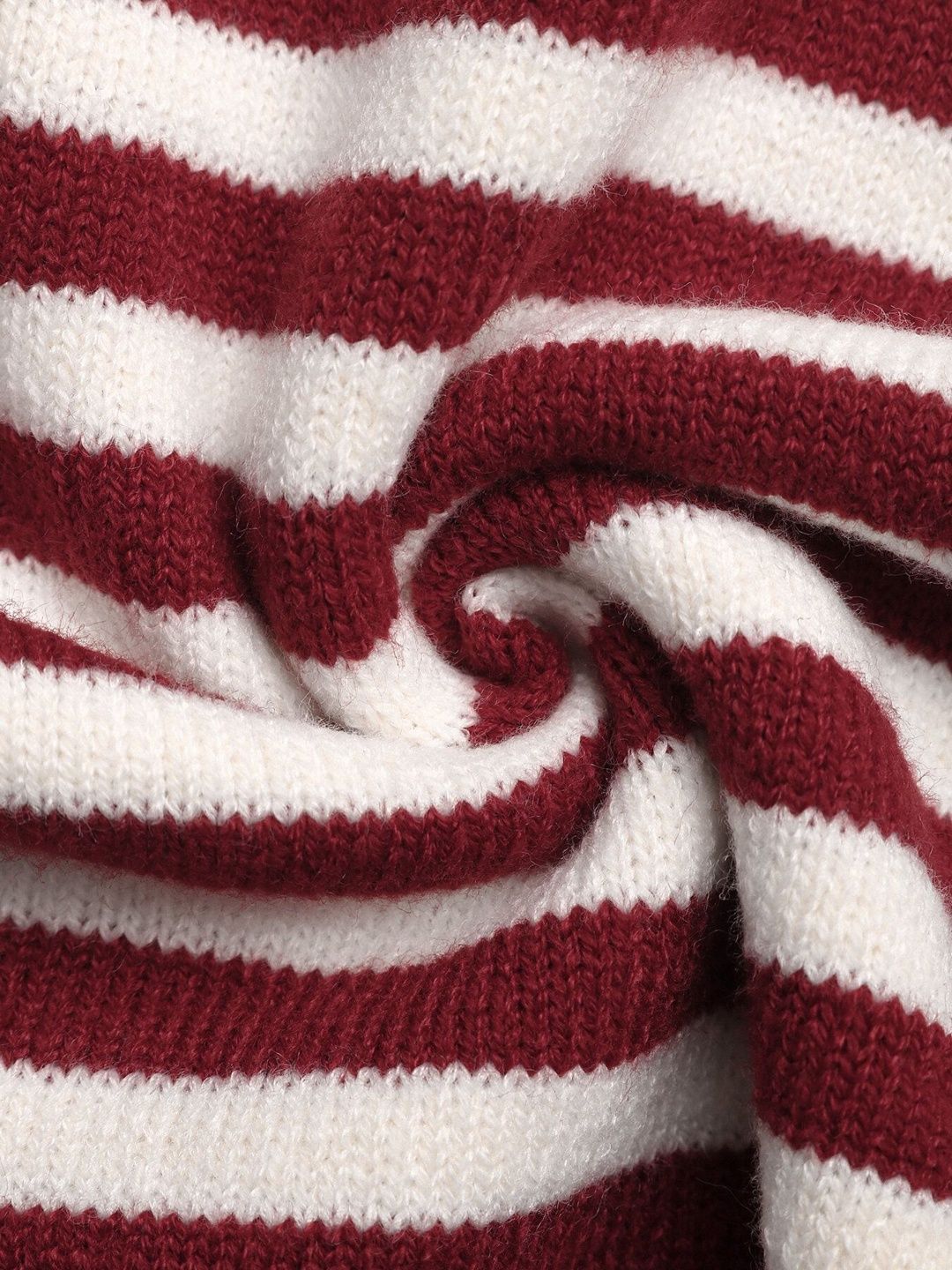 Women's Maroon Striped Pullover Blend Regular Fit