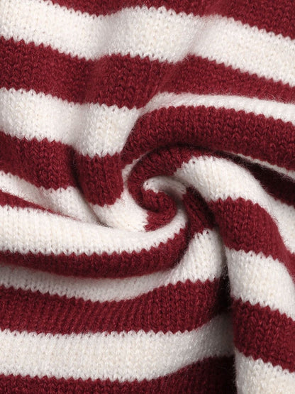 Women's Maroon Striped Pullover Blend Regular Fit