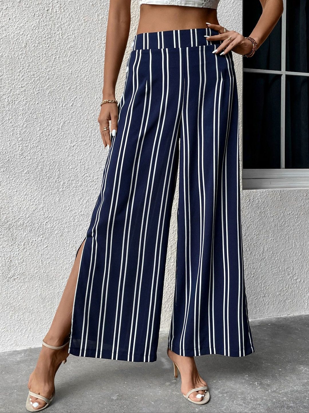 Women Striped Non Iron Trousers