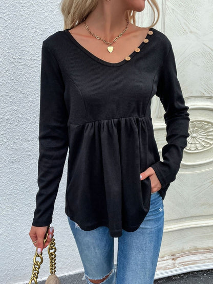 Women's Black Ribbed Pullover Blend Printed Regular Fit